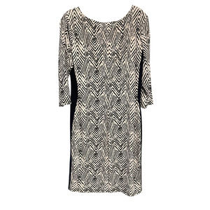 Lauren Ralph Lauren geometric print navy dress size 14 bodycon 3/4 sleeve